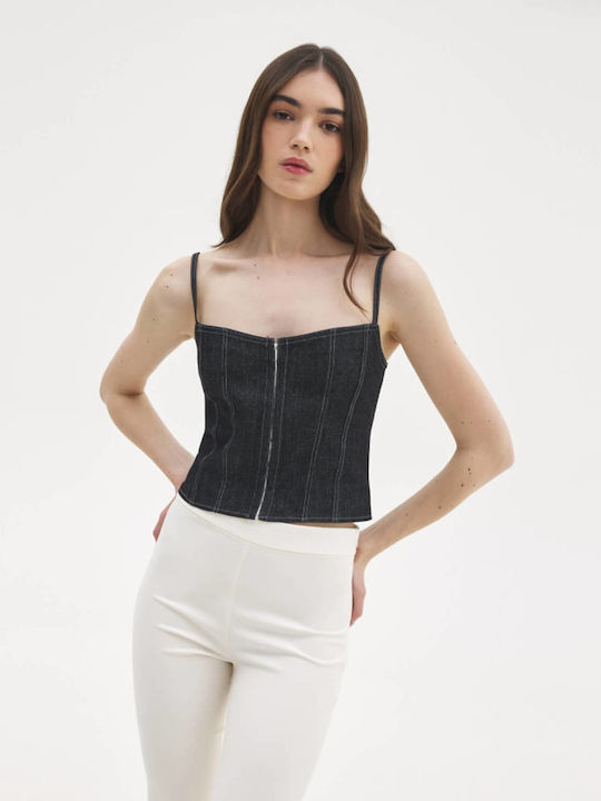 SunsetGo! Women's Corset Blouse with Straps Bianca Denim