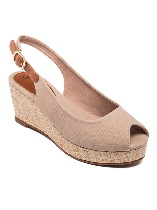 Laura Virgili Women's Peep Toe Platforms Beige