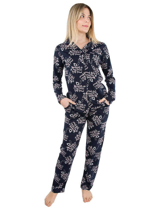 Calzedoro De iarnă Set Pijamale pentru Femei De bumbac Sk.blue