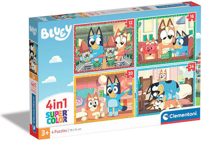 449140 Clementoni Children's Puzzle 4 In 1 Super Color Bluey 12-16-20-24 Pieces