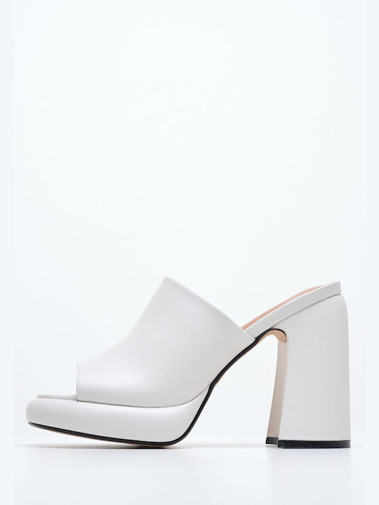 Mortoglou Heel Leather Mules White