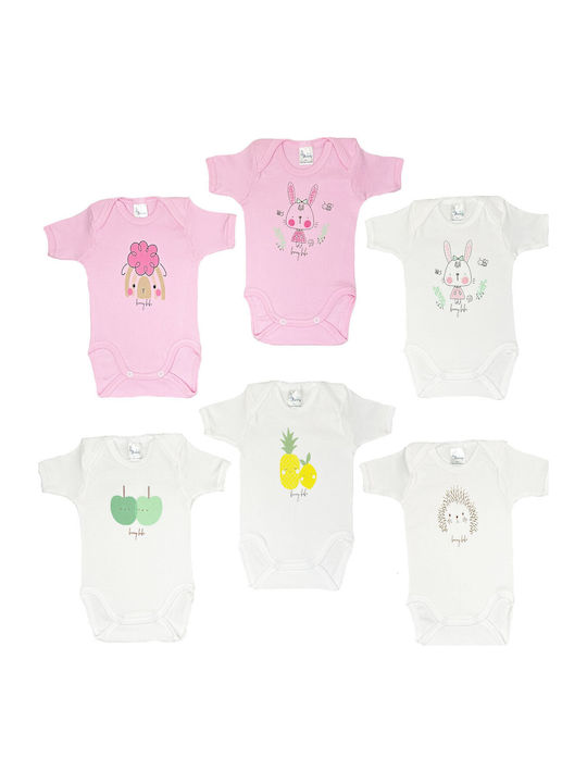 Bunny Bebe Set Babystrampler Kurzärmelig White - Pink 6Stück