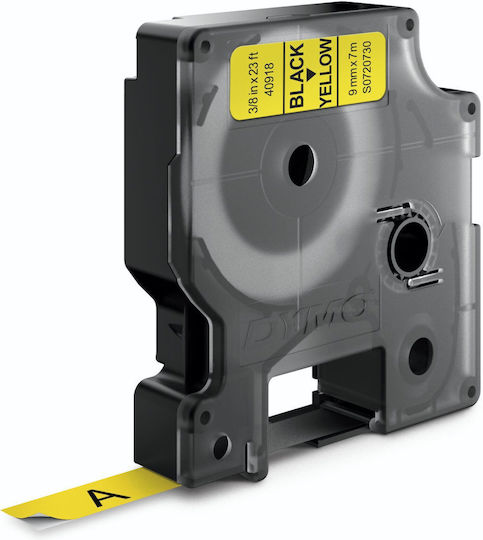 Dymo Standard Label Maker Tape 40918 9mm x 7m Black Text on Yellow Background S0720730 Dymo40918