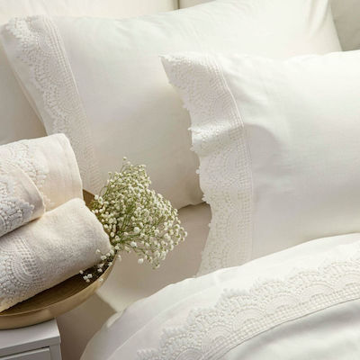 Borea Arabesk Set Bridal Sheets Super Double with 2 Pillowcases with Lace Ecru 240x280cm