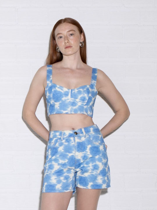 Studio 83 Дамско Crop Top Цветя Blue