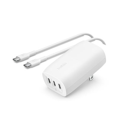 Belkin Încărcător cu 3 Porturi USB-C și Cablu USB-C - USB-C 67W Livrarea energiei Albς (BoostCharge)