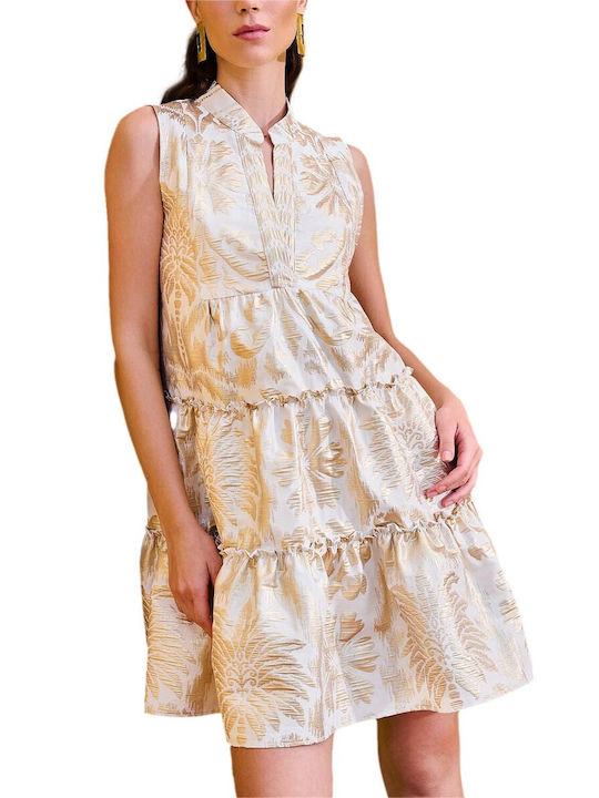 Lace Φόρεμα με Βολάν Off White