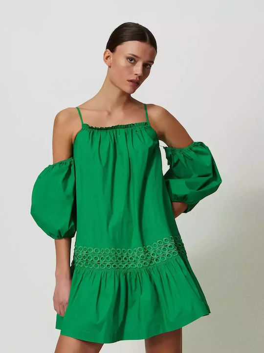 Twinset Dress with Ruffle Fern Green
