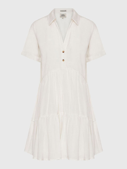 Funky Buddha Mini Hemdkleid Kleid mit Rüschen Weiß