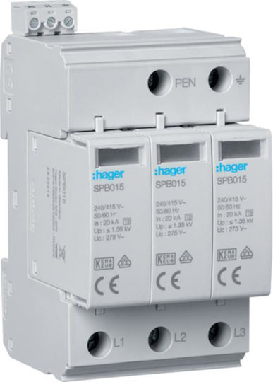 Hager 3-Poles Inspired T2 Panel Lightning Protection 20kA