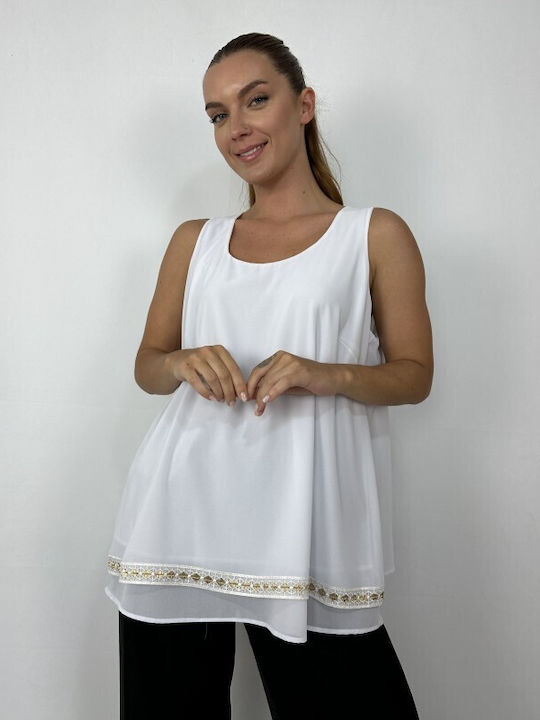 Silky Collection Women's Blouse Sleeveless White