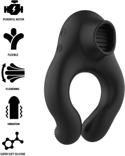 Black&silver Silicone Vibrator Ring 3 Motors Rechargeable Black