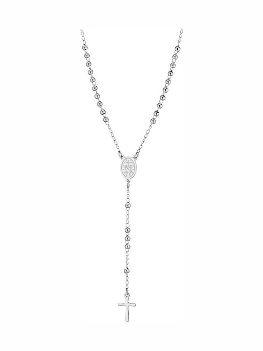Unisex Rosenkranz Halskette Edelstahl Silber Dünnes Kreuz