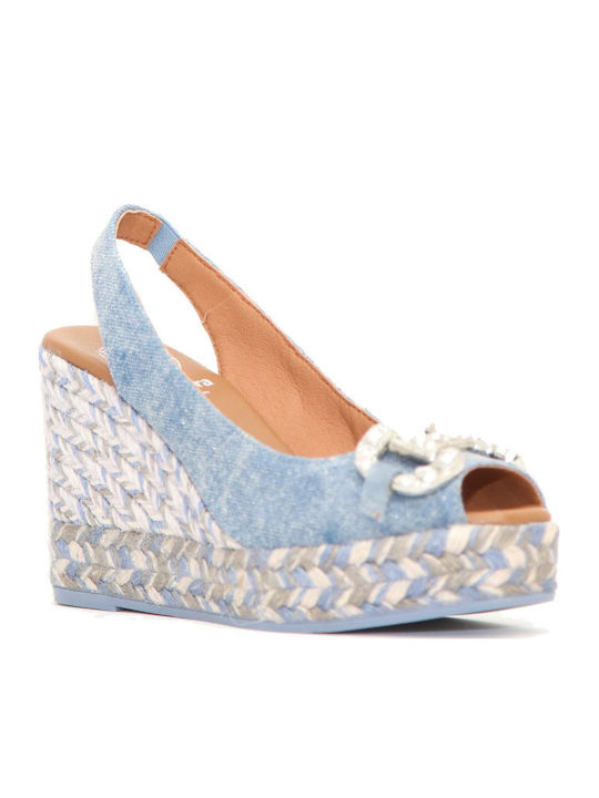 Women's Leather Platform Espadrilles Blue