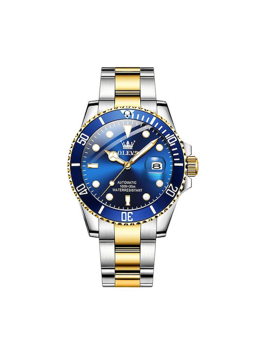 Olevs 6650 Men Luminous Waterproof Mechanical Watch Blue Gold Skroutz.gr