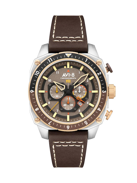 AVI-8 Hawker Hunter Watch Chronograph Battery with Brown Leather Strap