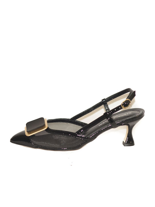 Leder Pumps mit Riemchen Schwarz