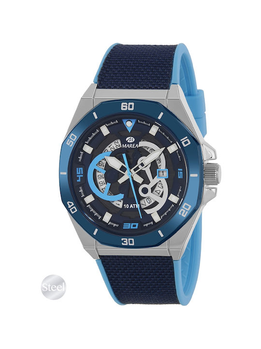 Marea Watch Battery with Blue Rubber Strap