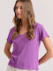 Funky Buddha Feminin Tricou cu Decolteu în V Violet