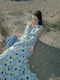 Achilleas Accessories Καλοκαιρινό Maxi Σεμιζιέ Φόρεμα με Βολάν Μπλε
