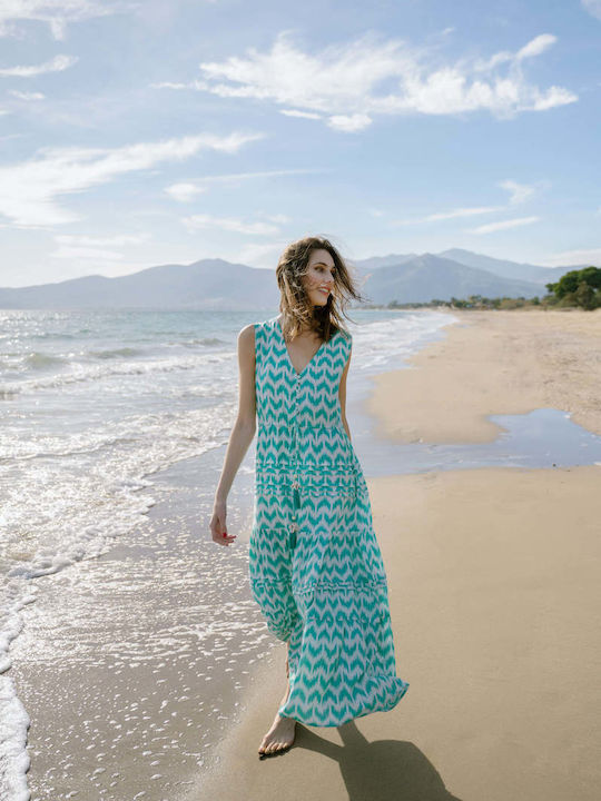 Achilleas Accessories Sommer Maxi Hemdkleid Kleid mit Rüschen Türkis