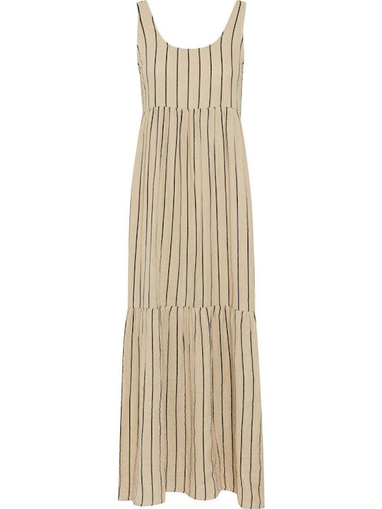Καλοκαιρινό Maxi Φόρεμα με Βολάν Beige