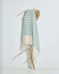 Pennie Ριγέ Beach Towel Pareo Turquoise with Fringes 170x90cm.