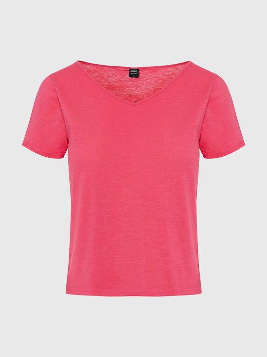 Funky Buddha Γυναικείο T-shirt με V Λαιμόκοψη Ροζ