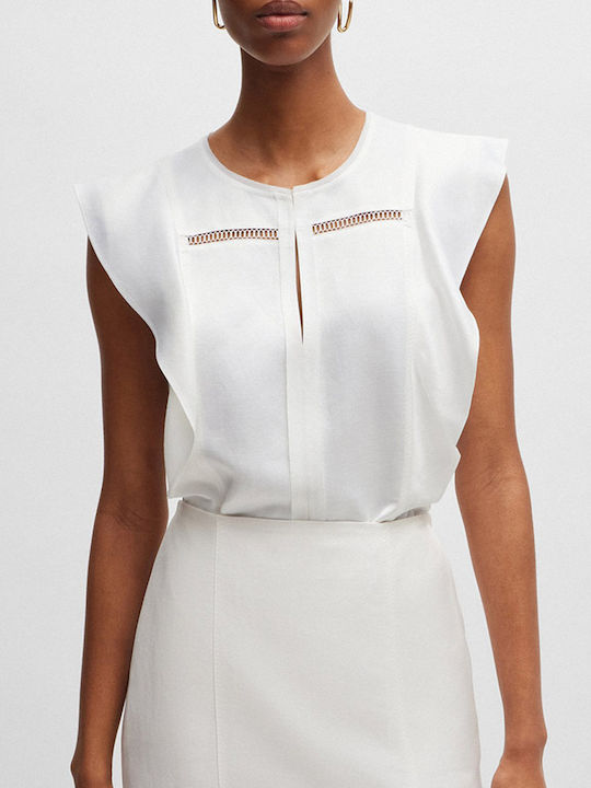 Hugo Boss Women's Summer Blouse Linen Sleeveless White