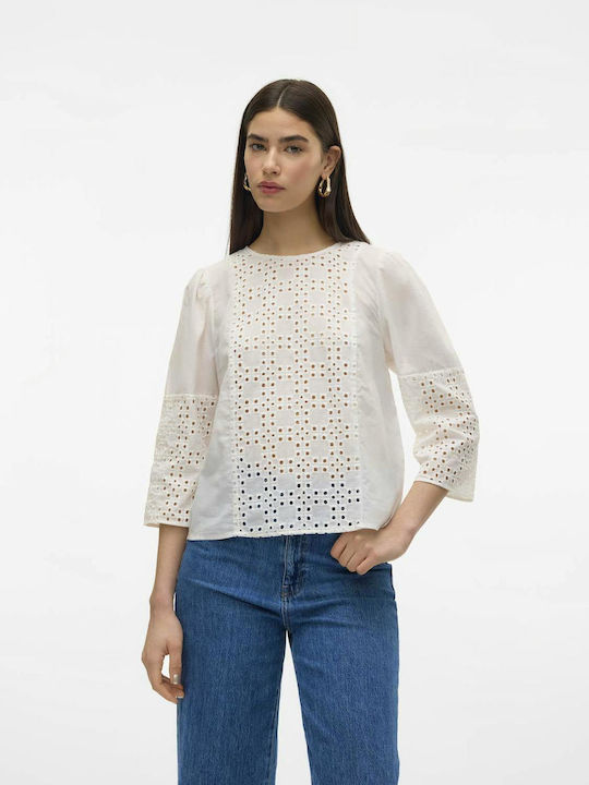 Vero Moda pentru Femei Bluză cu Mânecă 3/4 White