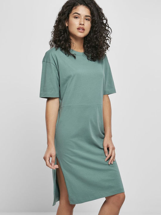 Summer Midi T-Shirt Dress Pale Leaf