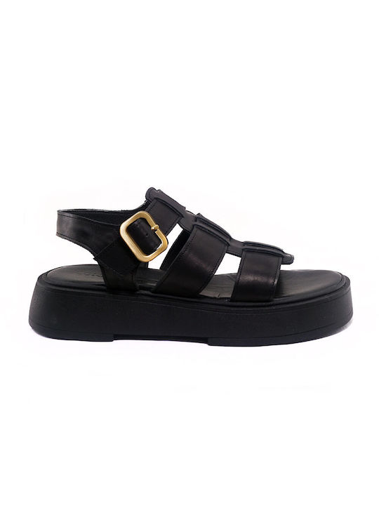 Commanchero Original Piele Sandale dama Pantofi cu platformă în Negru Culoare