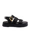 Commanchero Original Leder Damen Flache Sandalen Flatforms in Schwarz Farbe