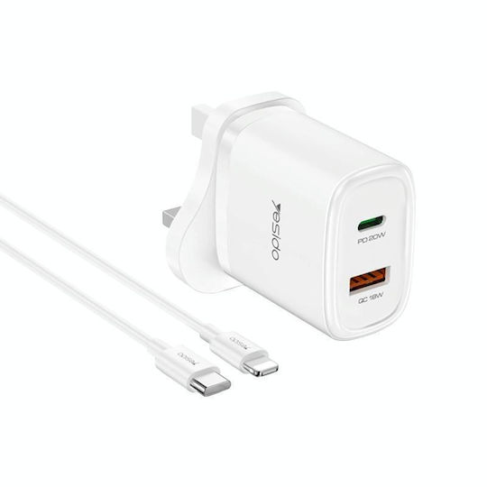 Hoco Hoco Φορteur mit USB-C Ausgangsanschlüsse und Kabel USB-C 20W Stromlieferung Weiß (J148)