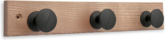 Inofix Wooden Wall Hanger 3 Hooks Black 6x5.5x36cm