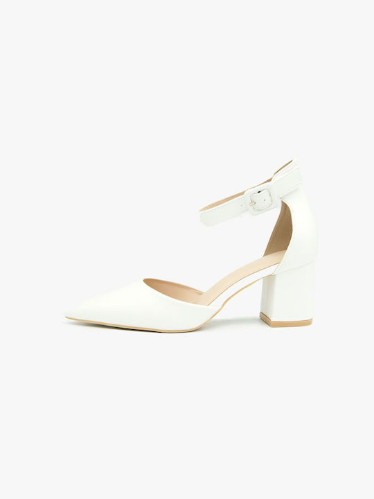 Joya Pointed Toe White Heels with Strap