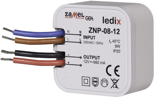Zamel Τροφοδοτικό LED IP20 Ισχύος 8W με Τάση Εξόδου 12V