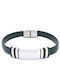 Steel Bracelet Men's Bracelet Silver Design Identity Black Leather Length 22cm Adjustable