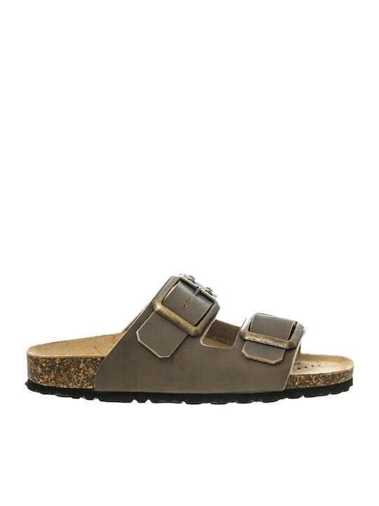 Tsoumpas Flache Sandalen für Damen in Khaki Farbe