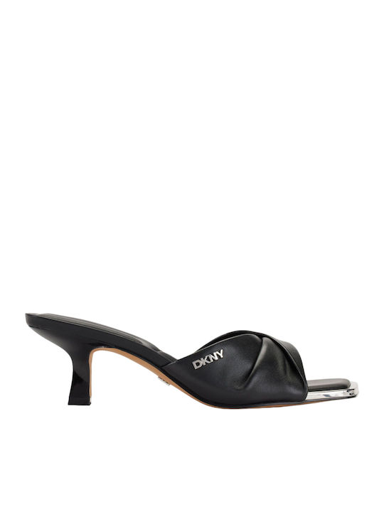 DKNY Leather Mules with Low Heel in Black Color K2420398-BLK