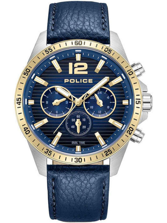 Police Chester Ανδρικό Ρολόι 45mm Μπαταρίας με Μπλε Δερμάτινο Λουράκι