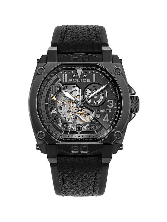 Police Watch Automatic with Black Leather Strap