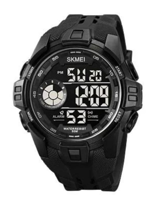 Skmei Ψηφιακό Ανδρικό Ρολόι 50mm Χρονογράφος Μπαταρίας με Καουτσούκ Λουράκι Black/Silver