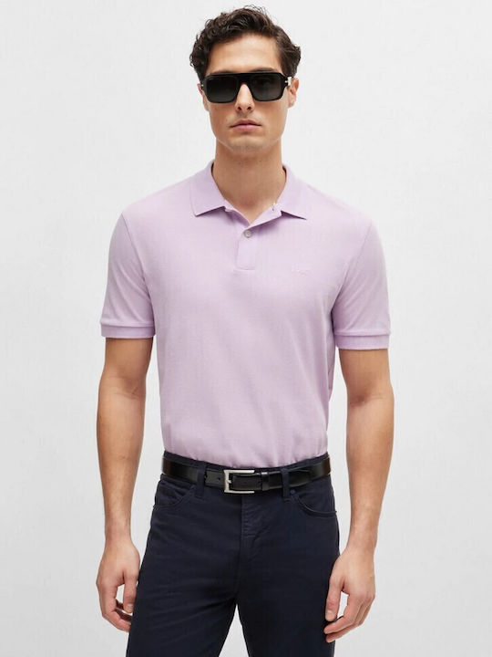 Boss Pallas Polo Herrenbluse Kurzarm Offene Lila