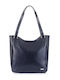 Δερμάτινη Γυναικεία Shopper Τσάντα Navy Μπλε