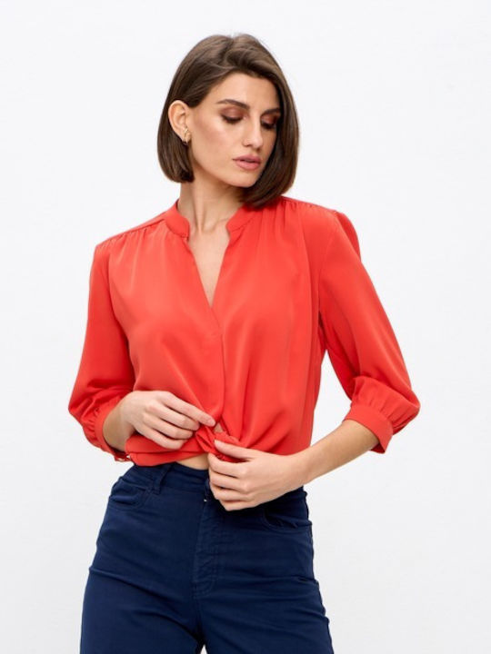 Passager Women's Blouse with 3/4 Sleeve & V Neck Coral