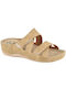 Vesna Leder Damen Flache Sandalen Anatomisch in Beige Farbe