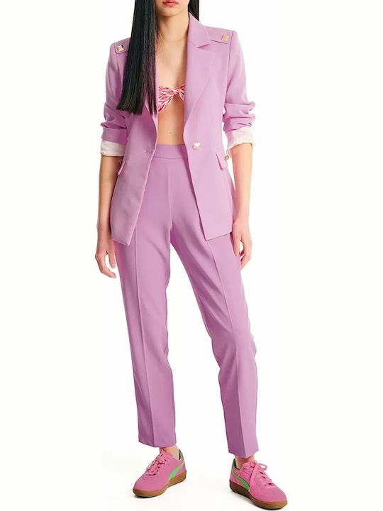 Women's Fabric Trousers with Elastic Purple