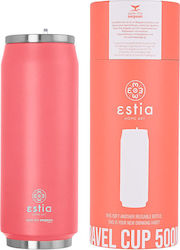 Estia Travel Cup Save the Aegean Recycelbar Glas Thermosflasche Rostfreier Stahl BPA-frei Straw Fusion Coral 500ml mit Stroh