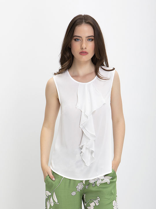 Laura Donini Damen Bluse Ärmellos Ecru